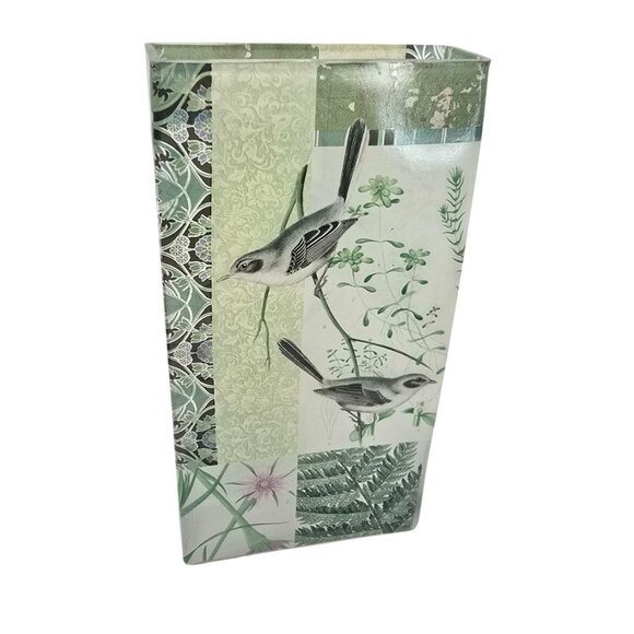 Green Glass Vase Botanical & Bird-Themed Rectangular Box Shape JE352 - Picture 2 of 10